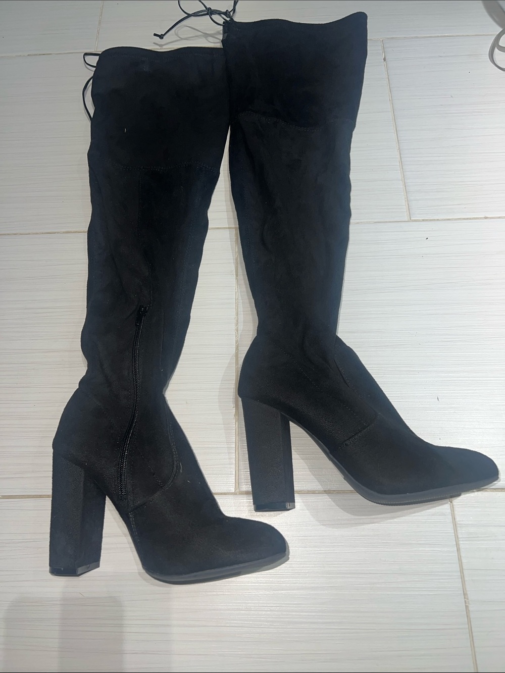 Wild Diva Black Over-The-Knee Block Heel Boots